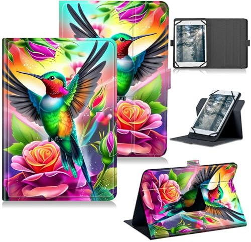 RWUTYTIUL for Walmart Onn 8 Inch 2024 (Model:100135923) Universal Tablet Case, 360 Degree Rotating Kickstand Protective Stand Case with Multiple Viewing PU Leather Shell Case, Hummingbird
