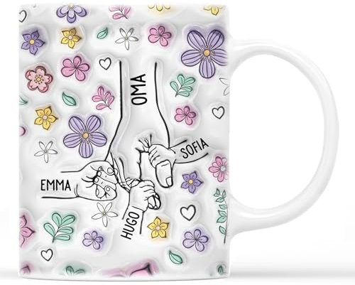 Geschenke Mall Personalisierte Oma Tasse Mama Blumen- Personalisierte Geschenke für Mama, tasse mama, muttertag geschenk, geschenke für oma, tasse oma (Modell #1)