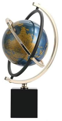 Globus Deko,Moderne Abstrakte Kunstdekoration,Metallkugel Ornament Skulptur mit Rechteck Ständer für Heimbüro Schreibtischdekoration (M Blau,Globus)