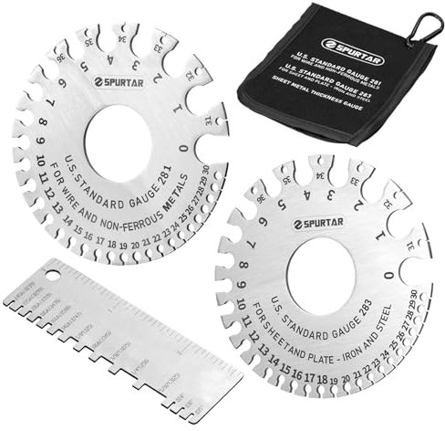 Spurtar 3pcs Wire Gauge Measuring Tool Dual-Sided Stainless Steel 2pcs Round and 1pc Sheet Metal Thickness Gauge for Measuring Wire Sheet Metal Welding Material