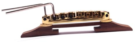 HAMPPLIES Archtop Gitarrenbrücke Aus Rosenholz Mit Goldenen Rollensätteln Einstellbare Brücke Für Archtop-gitarren Selbstjustierender Fuß Idealer Ersatz Für Defekte Teile