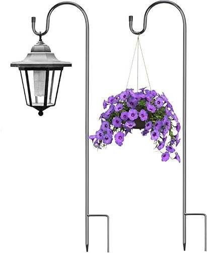 Zhiyu666 Adjustable Shepherd Hooks for Outdoor,2 Pack 76 cm/29.64 in 2 Prong Base Bird Two Sided Feeder Poles,Heavy Duty Shepherds Hook,Suitable for Garden in Hanging Flower Basket,Lantern