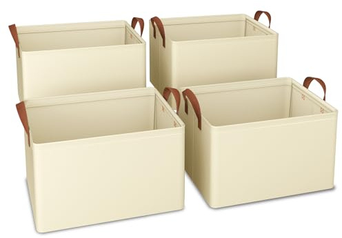 iEGrow Kleiderschrank Organizer, 4er Set faltbare Aufbewahrungskorb, Oxford Fabric Aufbewahrung 30x20x15 cm, geeignet für Wohnzimmer, Schlafzimmer, Aufbewahrung von Badartikeln (Beige)