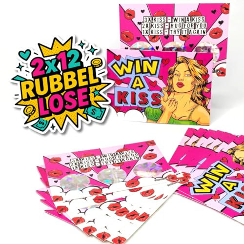 24 x Rubbellose JGA Party | Junggesellenabschied Spiel | Bauchladen Produkte | Win A Kiss Scratchcard | JGA Spiel | Partyrubbellose | Verkaufen | Lustig JGA | Geld verdienen für die Party | Rubbellos