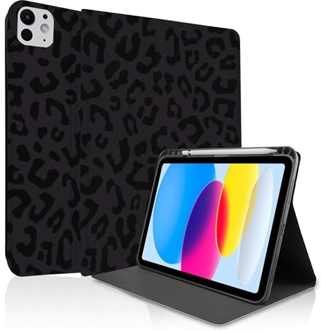 TopPerfekt Coque pour iPad Pro 11 M4 2024 (5ème génération) avec support de veille/réveil automatique avec porte-crayon pour enfants, garçons, filles, antidérapant, antichoc - Léopard noir