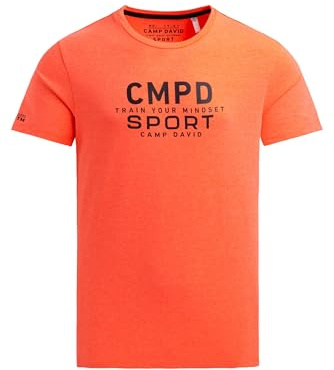 Camp David Herren T-Shirt Rundhals mit Logo Artwork Neon Fire, XXXL