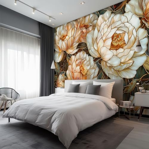 Peony Mural Wallpaper, 3D Vintage Floral Wallpaper for Bedroom, Living Room, TV Backdrop, Office, 3D Large Wall Mural Non-Woven Wall Paper 450 x 315 cm (WxH) WV31