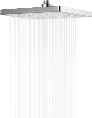 FRIYOYA Square Rainfall Shower Head 8 Inch, Fixed Shower Head Replacement | Rain Overhead Shower Head, Powerful High Pressure, Adjustable Swivel Ball, Stainless Steel Cover, G1/2 Universal Fitting