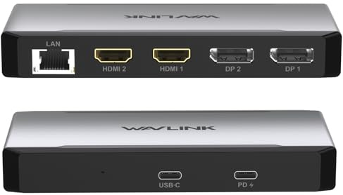 WAVLINK Estación de Acoplamiento USB C, Base para 4 monitores con Doble DP, Doble HDMI, Entrada PD de 100 W, Ethernet 5G, Solo para Sistemas Windows: se Requiere un Host USB 3.2