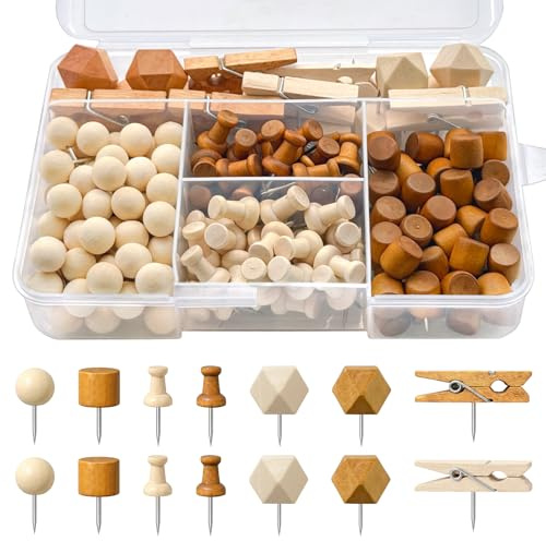 Bellanova 200 Punaises en Bois avec Boîte | Formes Variées pour Tableau en Liège, Photos, Notes, Cartes et Organisation