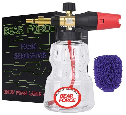 BEAR FORCE Lancia schiuma per idropulitrice compatibile con Bosch, Black & Decker, AR Blue Clean, Michelin, Stanley, Mac Allister, regolabile a 360°, schiuma spessa, lavaggio auto, dettagli per la