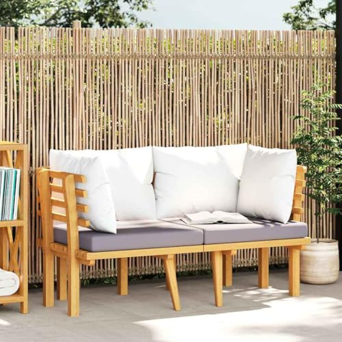 Hoopleep 2-Sitzer-Gartensofa aus massivem Akazienholz mit dunkelgrauen Kissen, 130 cm breit, für Terrasse und Außenbereich, langlebiges Loungemöbel-Set