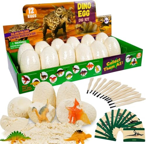 12 Stück Dinosaurier Eier Ausgrabungsset,Dino Eier Zum Ausgraben,Fossilien Ausgrabungsset,Dinosaur Figuren Graben Kit