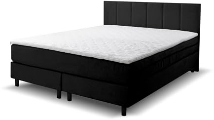 VENASI MÖBEL Boxspringbett Paris, Polsterbett Maße: 140x200 cm, Farbe: Schwarz, Velourstoff, Doppelbett mit Bonell-Matratze H3 inkl. Topper