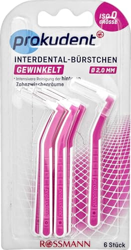 prokudent Gewinkelte Interdentalbürsten Pink, 6 Bürsten - ISO-Grösse 0: Ø 2 mm - Intensive Reinigung zwischen den Zähnen