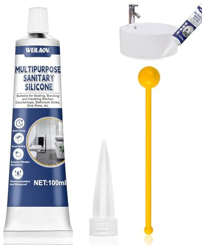 WEILAOK Joint Silicone Transparent, Silicone Transparent Salle de Bain, Colle Silicone Mastic D'étanchéIté pour Cuisines et salles de bains, Etanche à L'air et à L'eau, 100 Ml