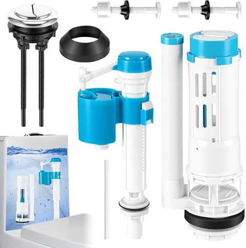Toilet Flush System Replacement Kit,Adjustable Height,Efficient Water Save | Toilet Cistern Flush Parts Universal Cistern Flush Replacement with Dual Push Button and Fill Valve Kit