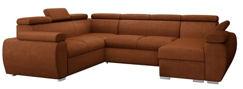 Mirjan24 Ecksofa Boston U mit Bettkasten und Schlaffunktion, Eckcouch, Polsterecke mit Einstellbare Kopfstützen, U-Form Sofa, Wohnlandschaft (Flow 09, Seite: Rechts, 2r+R+2p+LC)