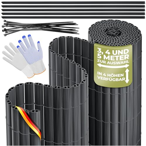 KESSER® PVC Sichtschutzmatte Sichtschutzzaun 100x500cm Balkonverkleidung Windschutz verstärkte Lamellen für Garten Balkon & Terrasse Balkonumrandung inkl Kabelbindern, Abdeckung & Handschuhe Anthrazit