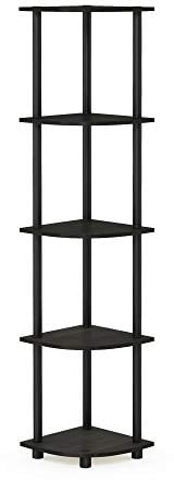 Furinno Eckregal mit 5 Ebenen, Mehrzweckregal, Verbundholz, PVC-Rohre, Espresso/Schwarz, 29.46 x 29.46 x 146.56 cm