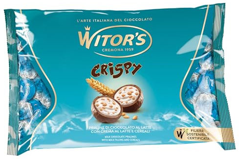 WITOR’S - Selection Crispy - Cioccolatini Ripieni con Cuore Cremoso al Latte e Granella di Cereali - Praline di Cioccolato Finissimo - Snack Dolci di Cioccolato al Latte - Busta da 1 Kg