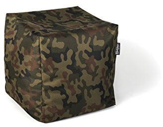 BuBiBag Sitzpouf für Outdoor Sitzsack, Fußhocker ideal für Gaming Sitzsäcke, Wetterfest, Outdoor Pouf (45x45x45cm, Camouflage)