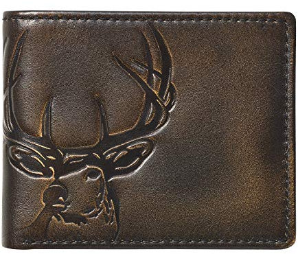 HOJ Co. Deer Portefeuille à Deux Volets avec Carte d'identité | Cuir Pleine Fleur avec Finition brunie à la Main | Portefeuille en Cuir pour Homme | Portefeuille en Cuir de cerf Noir, 11,4 x 8,9 cm