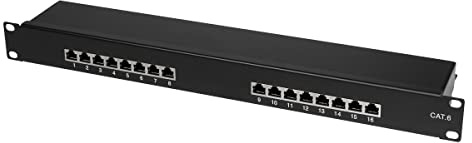 LogiLink Professional PrimeLine patch panel, 19 inch distribution panel, STP (shielded) black 16-Port