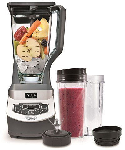 Ninja BL660C Licuadora profesional para encimera con base de 1100 vatios, jarra de trituración total de 70 onzas y (2) tazas de 16 onzas para bebidas congeladas y batidos, plateado/gris, 1100 W,