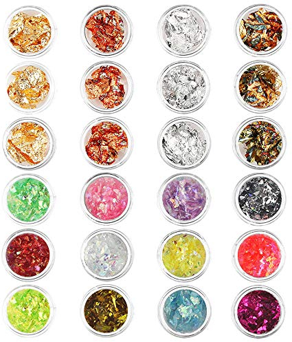24 Döschen Blattgold Nailart Goldfolie 24 Döschen Blattgold Nailart Goldfolie für DIY Nagel Kunst Dekorationen