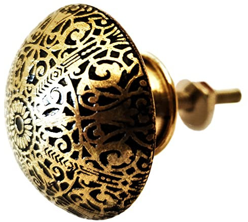 French Furniture Fittings Set of 6 Black Brass Patterned Knobs Kitchen Cabinet Pulls for Cupboard Doors, Drawer Handles - Easy Install Vintage Shabby Chic 38mm Diameter - Round