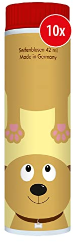 PUSTEFIX Seifenblasen Set I 10 x Klassik 42ml Tiere Hund I Bunte Hunde-Bubbles Made in Germany I Hunde Seifenblasen für Kinder-Geburtstag, Hochzeit, Standesamt, Polterabend I 10 x 42 ml Vorteilspack