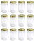 Britten & James 370ml Glass Jam Jar with Gold Twist Top Lid - Pack of 12. Perfect for Home Made Jam, Pickles and Chutney