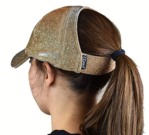 C.C Ponycap Messy High Bun Pferdeschwanz verstellbar Glitzer Mesh Trucker Baseball Cap - Braun - Einheitsgröße