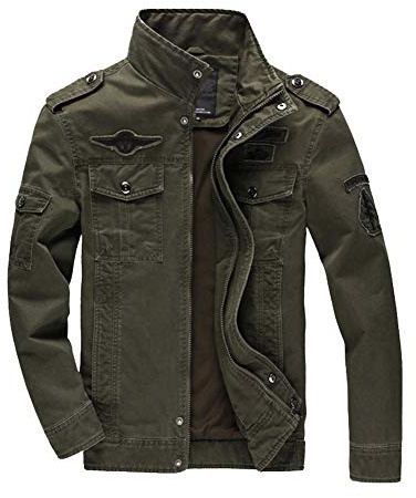 YOUCAI Giacca Militare Da Uomo Classica In Cotone Giubbotto Con Zip Antivento Cappotto Casual Tempo Libero Giaccone Leggera Autunnale