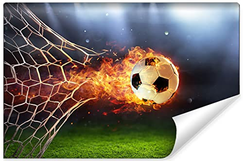 Fototapete - Wohnzimmer, Schlafzimmer - Fußball in Flammen - 180cm X 120cm; Wandtapete Vlies 130g, Das Set enthält Klebstoff und Montageanleitung