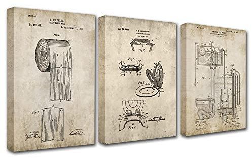 Walarky Wanddekoration, WC-Deckelzeichnungen, Leinwand-Kunstwerk, Badezimmer-Abwasserung, Kunstwerk, gerolltes Papier, Heimdekoration für Wohnzimmer, Holzrahmen, fertig zum Aufhängen, 106,6 x 50,8 cm