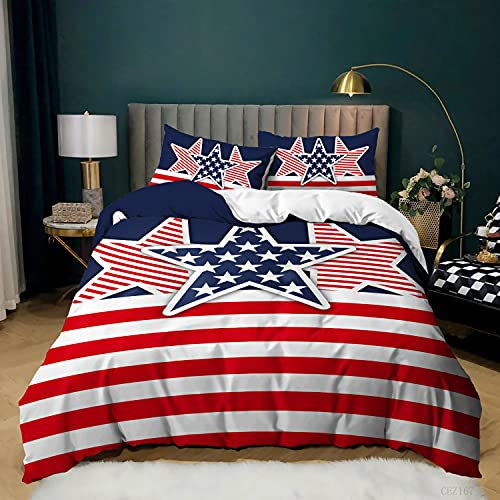 YXWHY 3D Digitaldruck Mikrofaser Amerika-Flagge Bettwäsche-Set Jugendliche Junge Teens,Bettbezug Stars and Stripes Rot Weiß Blau bettwäsche 155x220cm mit 2 Kissenbezüge 80x80