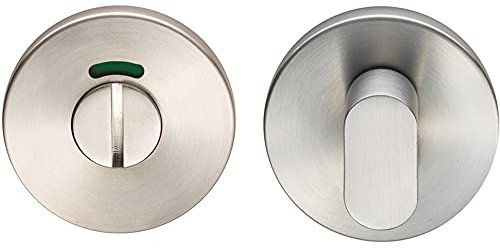 Slim Bathroom Thumbturn Lock and Release Handle - with Indicator - Satin Steel | Locking Thumb Turn and Release Handle - Screwless Rose - for Use with Lever on Rose Door Handles