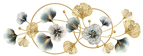 LIUSHI Wanddekoration 3D Ginkgo Biloba Blätter Wandbilder Wanddeko Metall Wohnzimmer Schlafzimmer Hintergrund Metall Modern Luxus Deko Ornament Handgemachte Wandskulpturen Dekoration