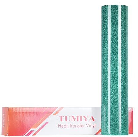 TUMIYA Glitter HTV Vinyl - 12” x 20 Ft Glitter Heat Transfer Vinyl Rolls, Glitter Iron on Vinyl for DIY Design (Glitter Green)