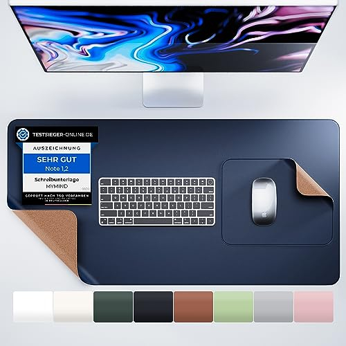 MYMIND Sous-mains Set de 2 Bleu 80x40 - Qualité supérieure avec tapis souris supplémentaire Liège naturel écologique pour ordinateur portable bureau 800x400 foncé