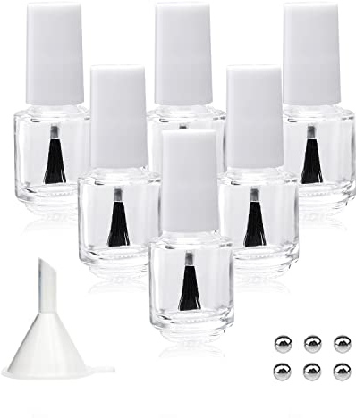 Agidea 6PCS Empty Nail Polish Bottles Glass with Brush, Empty Refillable DIY Nail Polish Bottles with Funnel & Mixing Balls, White (5ML)