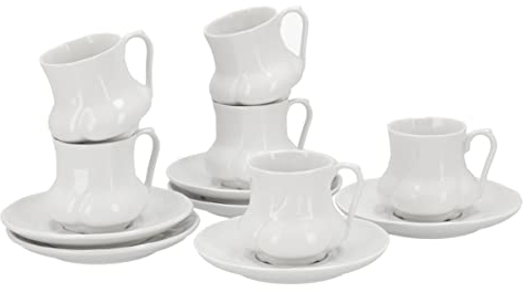 Lantelme Porzellan Kaffeeservice 12tlg. für 6 Personen modernes Kaffeeset mit 6 Kaffeetassen und Untertassen Spülmaschinengeeignet Kaffee Tassen Geschirr Set Kaffeegeschirr