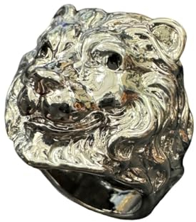Gold Löwenkopf Ring für Männer, Nordischer Wikinger Löwe mit Mähne, Löwentotem Ring, Heavy Metal Rock Punk Stil Gothic Biker Ring, Amulett Ring, Wikinger Tierschmuck Geschenk (20.6, Silber)