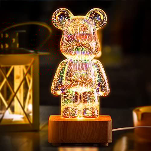 Soview 3D Feuerwerk Bär Lampe- Bunter Bär Dekoratives Nachtlicht- 8 Farben Tischlampe- Geschenke Nachtlicht für Valentinstag, Weihnachten