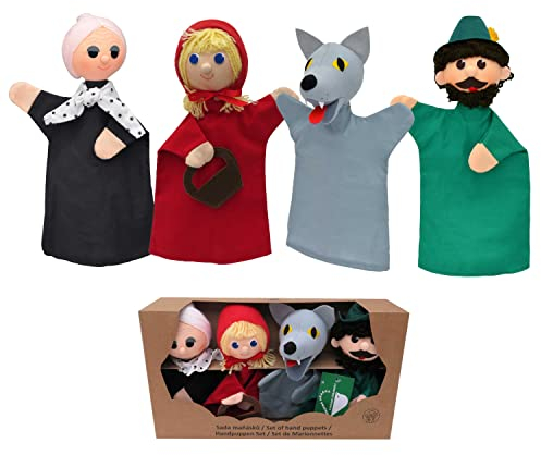 Set 4-Fach Marionette Märchenfigur Handpuppe Rotkäppchen 18 cm, Mehrfarbig, für Kinder Jungen Mädchen Babys