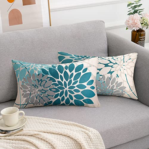 2er Set Leinen Zierkissenbezüge 30x50 Kissenbezug Dekorativ Kissenbezüge Abstrakt Geometrisches Blume Muster Kissenhülle Beidseitig Drucken Kissenhüllen Passend Für Wohnzimmer Garten Kissen Dekor