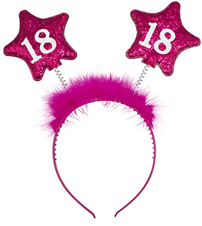 Haarreif mit 18 Jahren für Damen zum Geburtstag, Jahrestag, Party, Krone, Stirnband, mit Antennen, achtzehn Glitter Glitzer, Unisex, pink