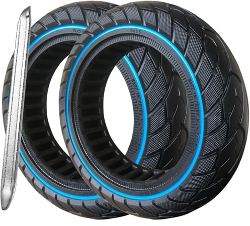 G.V.SHOP® Elektroroller Vollgummireifen 10x2.5, 45 mm (60/70-6.5) – Kompatibel mit Ninebot G30 Max, Xiaomi Pro 4 – Rutschfestes, pannensicheres Vollgummirad für Scooter (Blau 2pcs+Hebel)